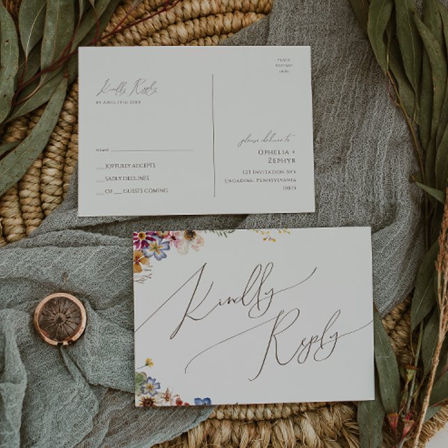 Farbenfrohe Wildblume | Beige Garden Wedding UAWG Postkarte (Von Creator hochgeladen)