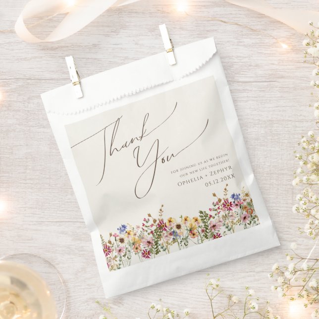 Farbenfrohe Wildblume | Beige Meadow Vielen Dank Geschenktütchen (Ausgeschnitten)