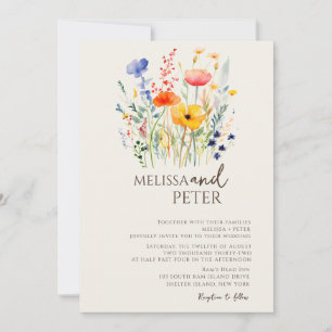 Farbenfrohe Wildblume Beige Monogram Foto Hochzeit Einladung