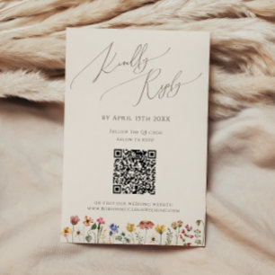 Farbenfrohe Wildblume   Beige QR-Code RSVP Karte