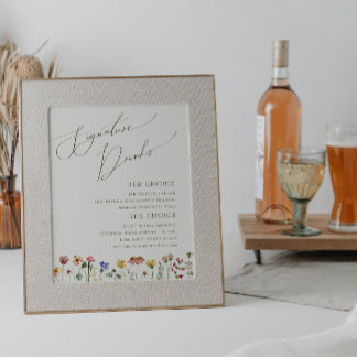 Farbenfrohe Wildblume | Beige Unterschrift Drinks  Poster