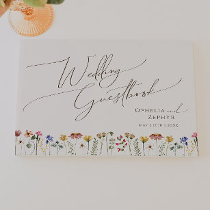Farbenfrohe Wildblume   Beige Wedding Guestbook Gästebuch