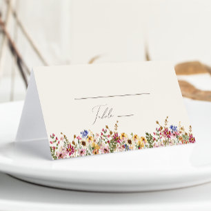 Farbenfrohe Wildblume Beige Wiese eingeklappt Platzkarte