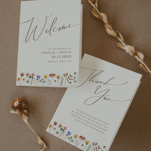 Farbenfrohe Wildblume Beigefaltetes Hochzeitspro Programm
