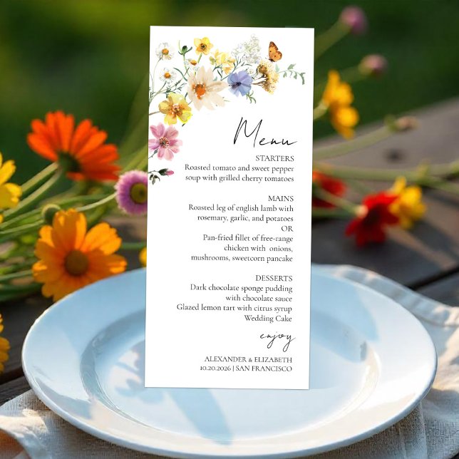 Farbenfrohe Wildblume | Boho Wedding Menu Card (Von Creator hochgeladen)
