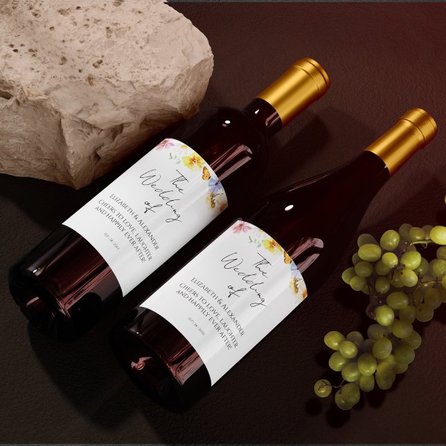 Farbenfrohe Wildblume | Boho Wedding Wine Label Weinetikett (Von Creator hochgeladen)
