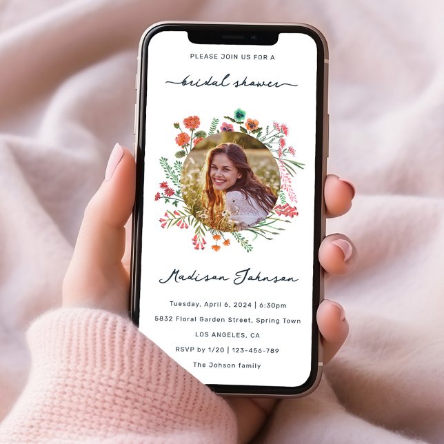 Farbenfrohe Wildblume Brautparty Foto Einladung (Colorful Wildflower Bridal Shower Photo Invitation)