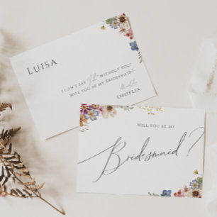 Farbenfrohe Wildblume Bridesmaid-Vorschlagskarte Einladung