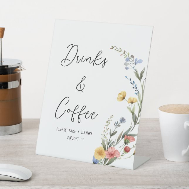 Farbenfrohe Wildblume Drinks & Coffee Sockelschild (In SItu)