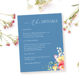 Farbenfrohe Wildblume Dusty Blue Wedding Details Begleitkarte