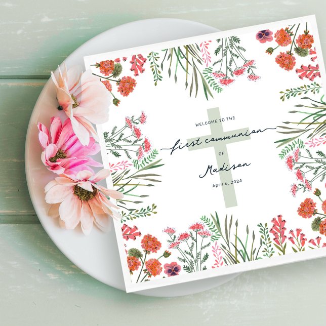 Farbenfrohe Wildblume Erste Heilige Kommune Serviette (Colorful Wildflower First Holy Communion Napkins)