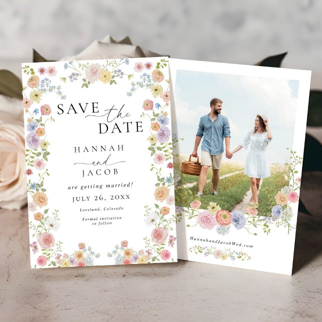 Farbenfrohe Wildblume Foto Hochzeit Save The Date (Von Creator hochgeladen)