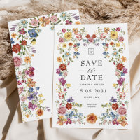 Farbenfrohe Wildblume Garden Classic Wedding Monog