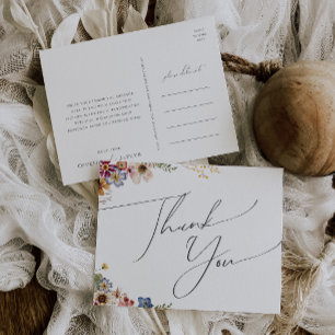 Farbenfrohe Wildblume   Garden Wedding Danke Postkarte