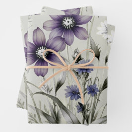 Farbenfrohe Wildblume Geburtstagsfeier Geschenkpapier Set