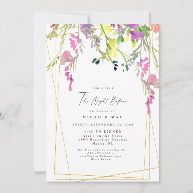 Farbenfrohe Wildblume Geometrie am Vorabend Einladung (Vorderseite)