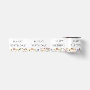 Farbenfrohe Wildblume Happy Birthday Satin Ribbon Satinband