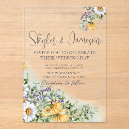 farbenfrohe Wildblume Hochzeit Acryleinladungen