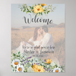Farbenfrohe Wildblume Hochzeit Begrüßung Foto Poster