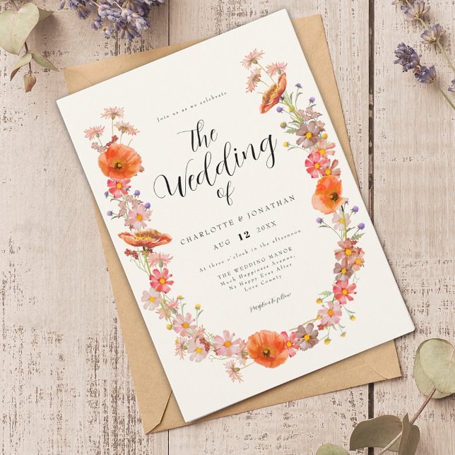 farbenfrohe Wildblume Hochzeit Einladung (Wildflower watercolor florals wedding invitation)