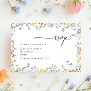 farbenfrohe Wildblume Hochzeit RSVP Karte