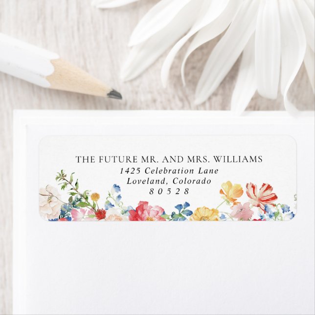 Farbenfrohe Wildblume Hochzeit Rücksendeadresse (Insitu)