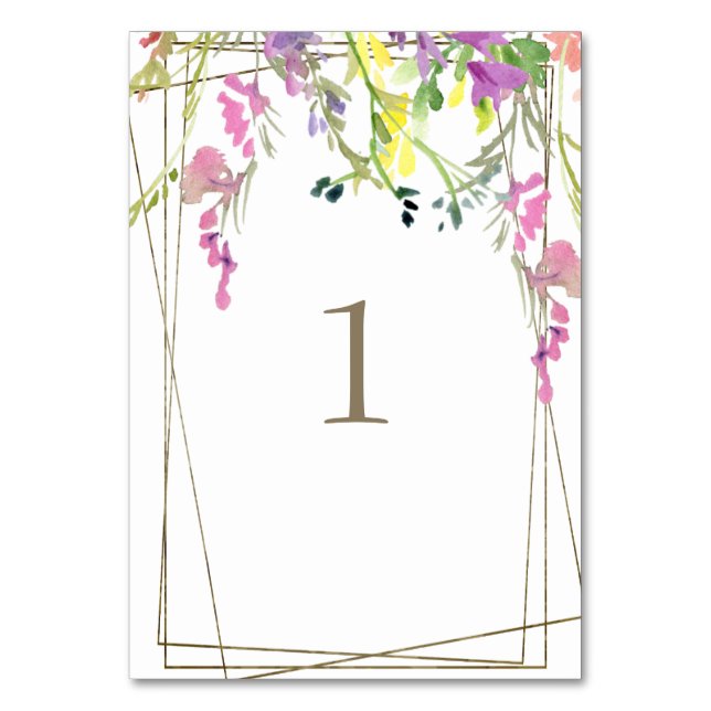 Farbenfrohe Wildblume Hochzeit Tischnummer (Vorderseite)