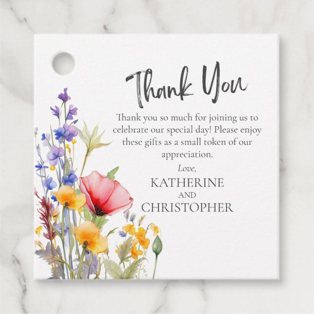 Farbenfrohe Wildblume Hochzeit Vielen Dank für Ihr Geschenkanhänger (Vorderseite)