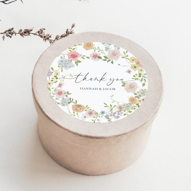 Farbenfrohe Wildblume Hochzeit Vielen Dank Runder Aufkleber (Von Creator hochgeladen)