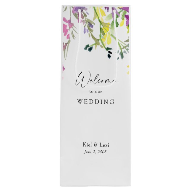 Farbenfrohe Wildblume Hochzeit Willkommen Geschenktüte Für Weinflaschen (Vorderseite)