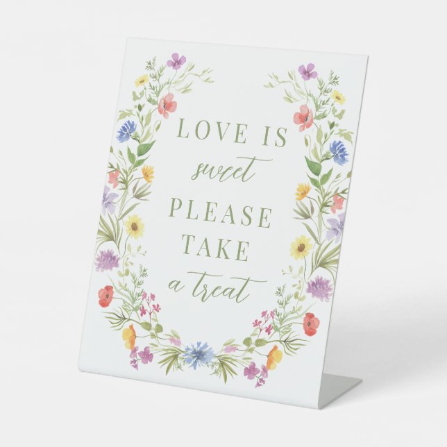 Farbenfrohe Wildblume Hochzeitskarten und Geschenk Sockelschild (Vorderseite)