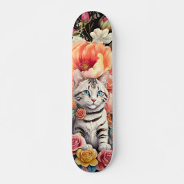 Farbenfrohe Wildblume & Kitten Muster Skateboard
