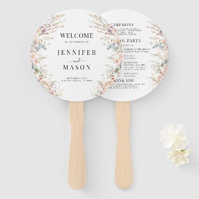 Farbenfrohe Wildblume Meadow Blume Hochzeitsprogra Fächer (Vorne und Hinten)