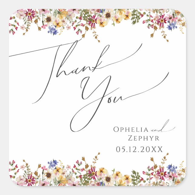 Farbenfrohe Wildblume | Meadow Wedding Vielen Dank Quadratischer Aufkleber (Vorderseite)