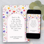 Farbenfrohe Wildblume Pink Arch Sonniger Muttertag Feiertagskarte<br><div class="desc">Muttertagskarte mit vollständig bearbeitbarem Text in einem modernen Bogen gerahmt mit farbenfrohen wilden Blume. Das Design zeichnet sich durch ein hübsches Aquarellmuster von Wiesenwild-Blume auf einer Grundfarbe von sehr hellrosa aus. Schauen Sie in der Mother's Day Wildblume Collection nach mehr Blumenkarten und Geschenken.</div>