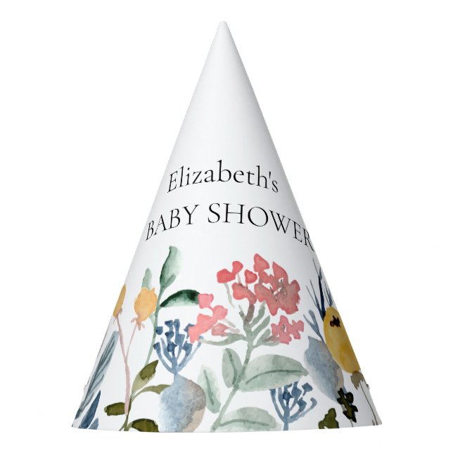 Farbenfrohe Wildblume Wasserfarbe Wiese Partyhütchen (Vorderseite)