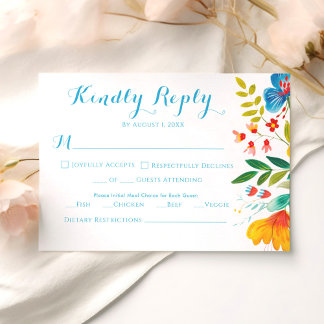 Farbenfrohe Wildblume Wasserfarbene Hochzeit RSVP Karte