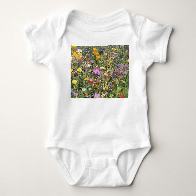 Farbenfrohe Wildblume Wiese, lebendiges Muster. Baby Strampler (Vorderseite)