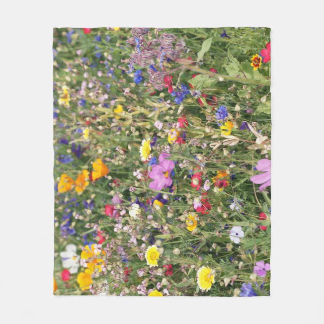 Farbenfrohe Wildblume Wiese, lebendiges Muster. Fleecedecke (Vorderseite)
