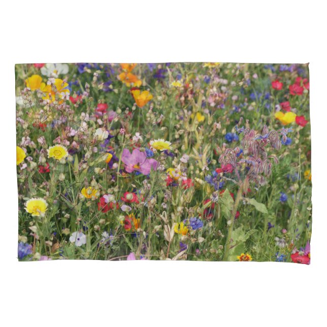 Farbenfrohe Wildblume Wiese, lebendiges Muster. Kissenbezug (Vorderseite)