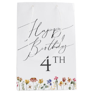 Farbenfrohe Wildblume zum Geburtstag mit Alter Mittlere Geschenktüte