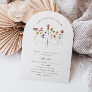 Farbenfrohe Wildblume Zwölftel Geburtstagsparty Ar Einladung