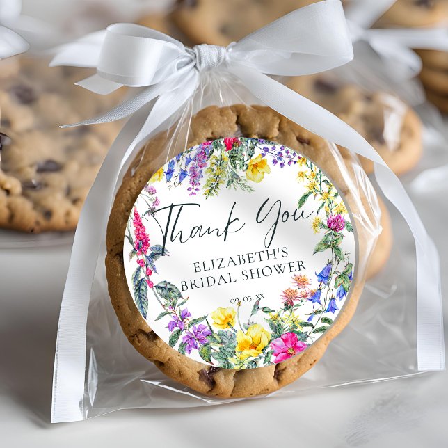 Farbenfrohe Wildblumen Blumenkalligrafie Runder Aufkleber (Von Creator hochgeladen)