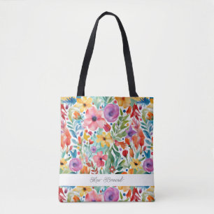 Farbenfrohe Wildblumen Blüten Muster Tasche