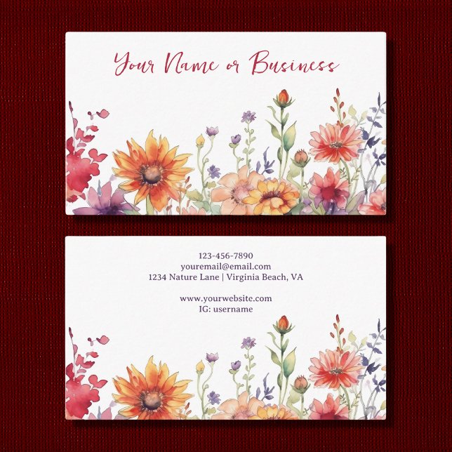 Farbenfrohe Wildblumen Der blühende Blumengarten Visitenkarte (Front and Back - Colorful Wildflowers Vibrant Flower Garden Floral Business Card)