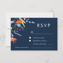 Farbenfrohe Wildblumen der Marine Hochzeit RSVP Karte
