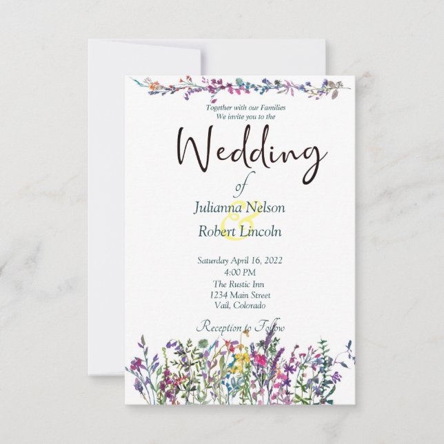 Farbenfrohe Wildblumen Einladung zur Hochzeit (Vorderseite)