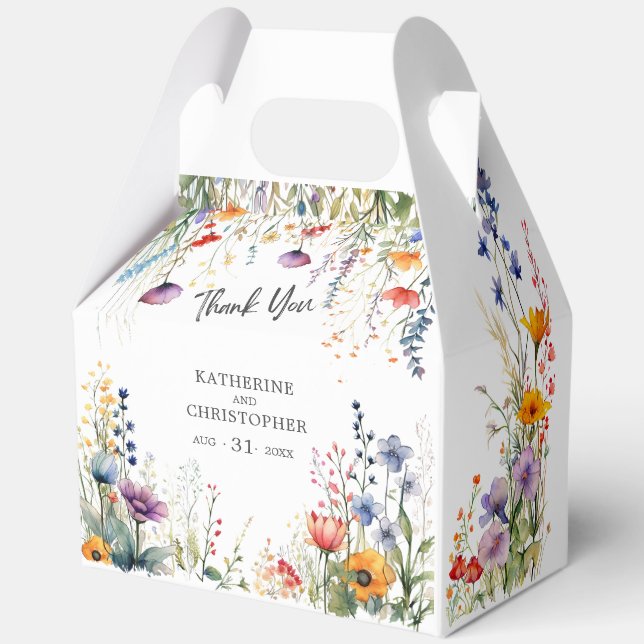 Farbenfrohe Wildblumen Elegante Große Hochzeit Geschenkschachtel (Vorderseite)