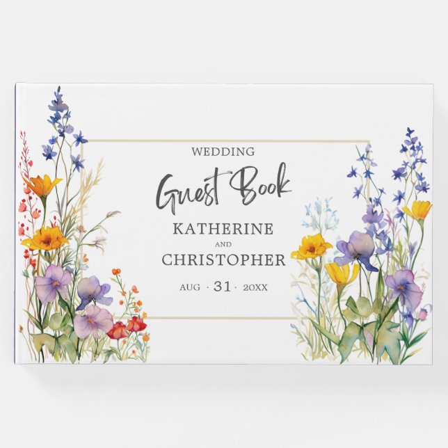 Farbenfrohe Wildblumen Elegante Hochzeit Gästebuch (Vorderseite)