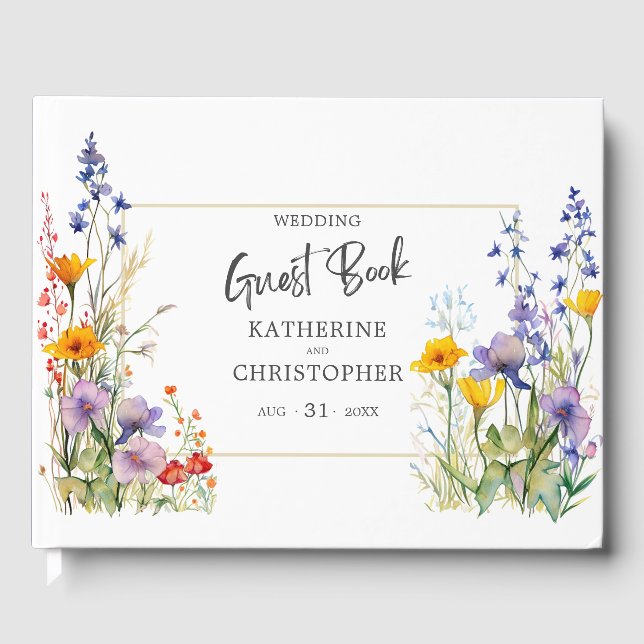 Farbenfrohe Wildblumen Elegante Hochzeit Gästebuch (Vorderseite)